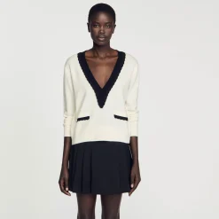 Maglione Scollo A V Bicolor
