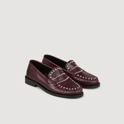 Mocassini Con Strass E Borchie In Pelle