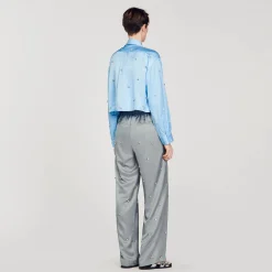 Pantaloni In Lino Decorati Con Strass