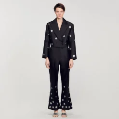 Pantaloni Satinati Decorati Con Lustrini