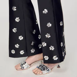 Pantaloni Satinati Decorati Con Lustrini