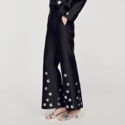 Pantaloni Satinati Decorati Con Lustrini