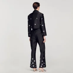 Pantaloni Satinati Decorati Con Lustrini