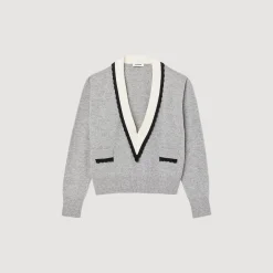 Pullover Con Scollo A V A Contrasto