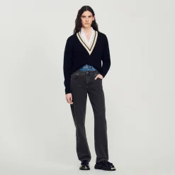 Pullover Con Scollo A V Contrasto