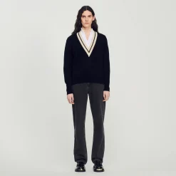 Pullover Con Scollo A V Contrasto