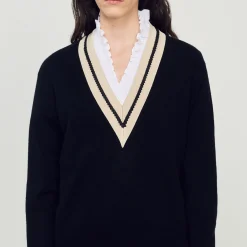 Pullover Con Scollo A V Contrasto