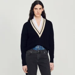Pullover Con Scollo A V Contrasto