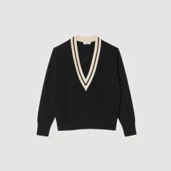 Pullover Con Scollo A V Contrasto