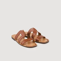 Sandali Bassi In Pelle Traforata