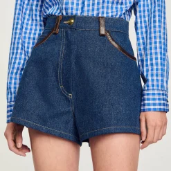 Shorts Di Jeans Con Dettagli In Pelle