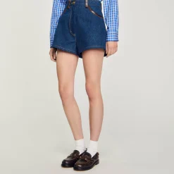 Shorts Di Jeans Con Dettagli In Pelle