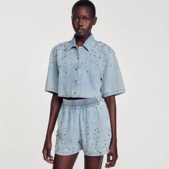 Shorts Larghi In Denim Glitterati