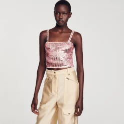 Top Corto Con Perline Decorative