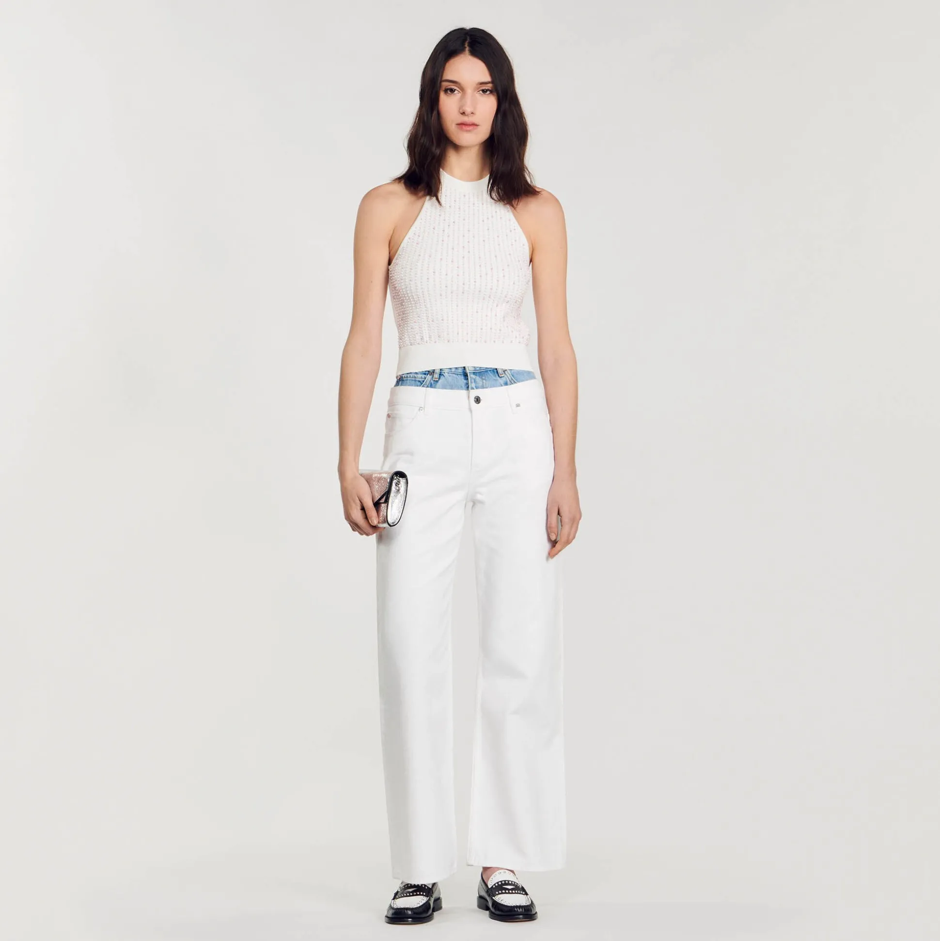 Top In Maglia Decorato Con Perline