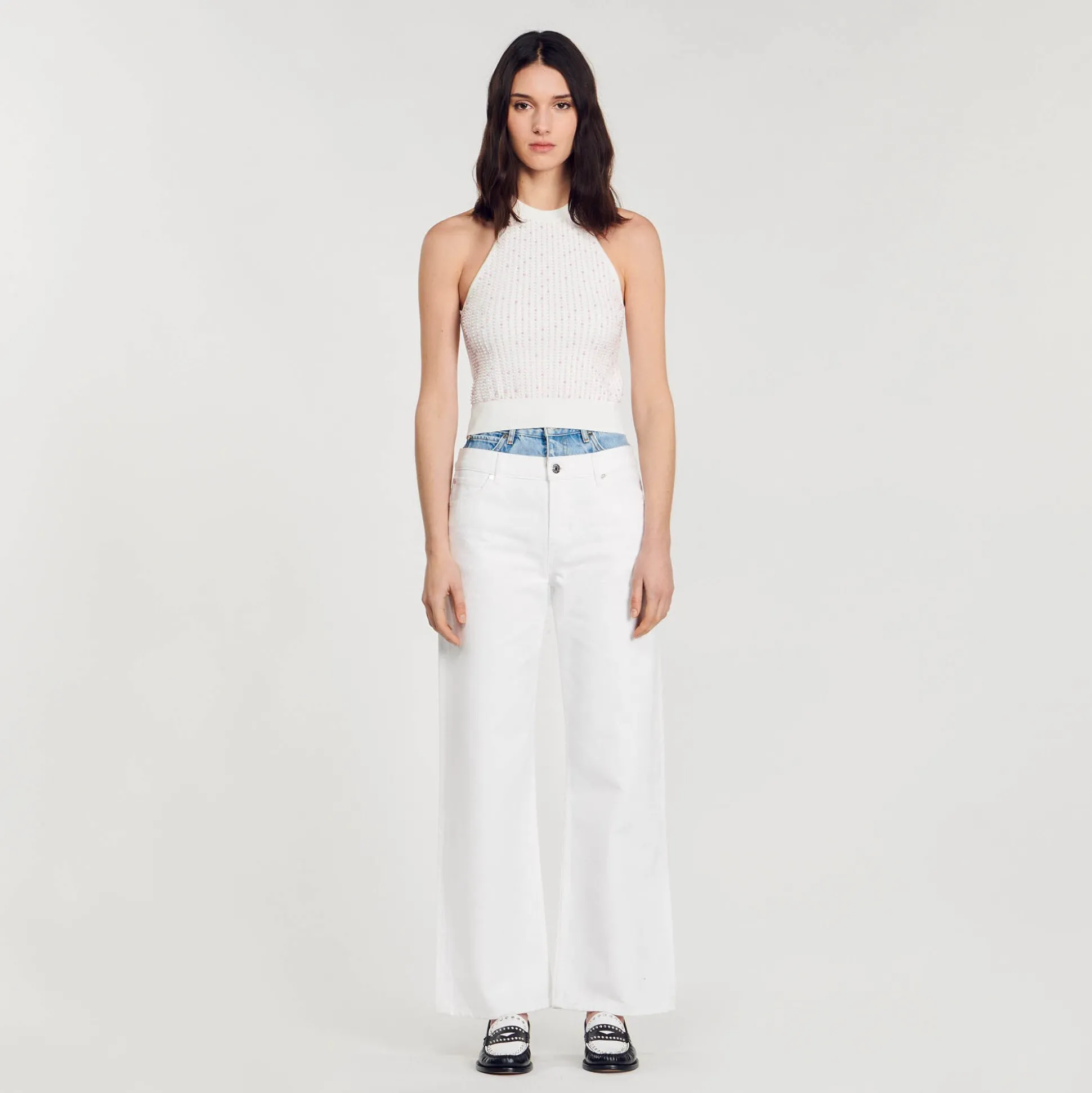 Top In Maglia Decorato Con Perline