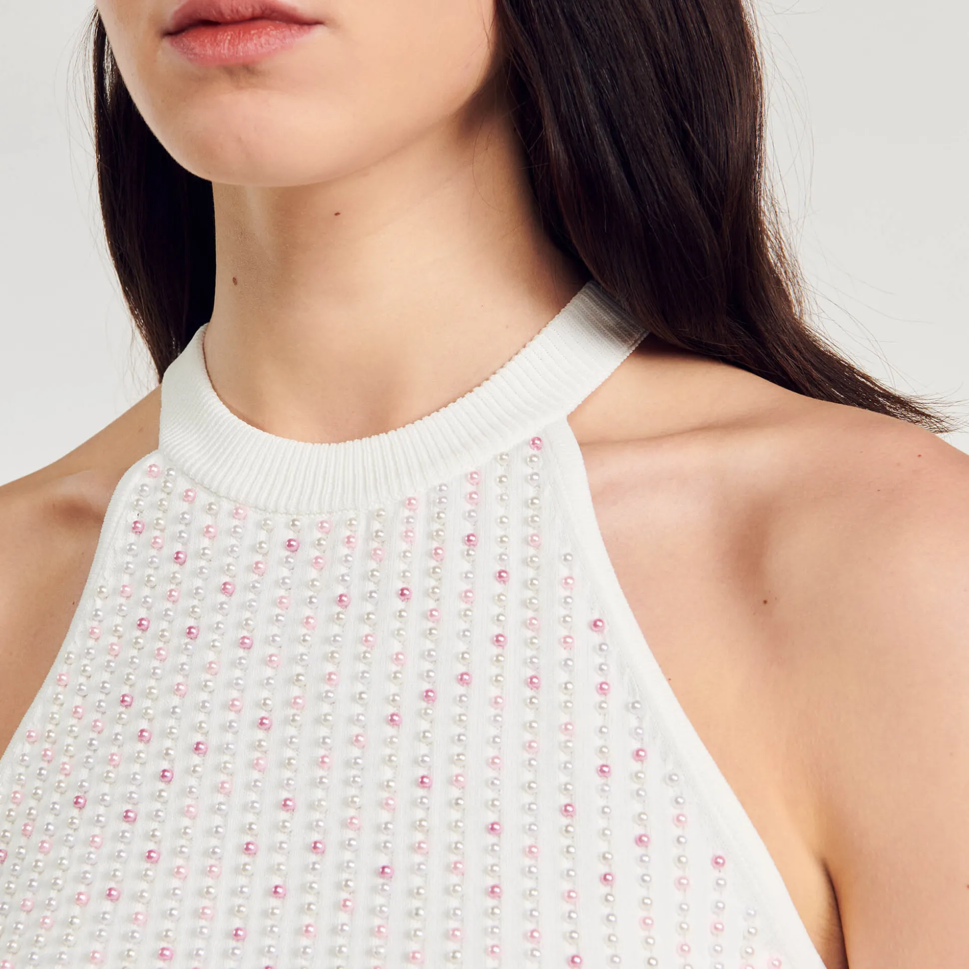 Top In Maglia Decorato Con Perline