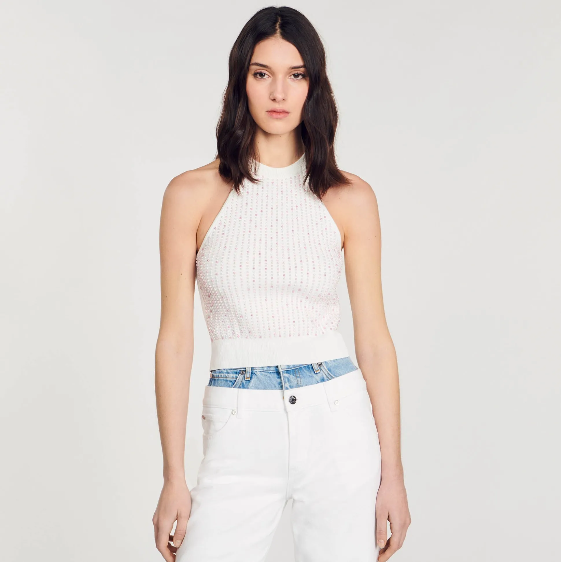 Top In Maglia Decorato Con Perline