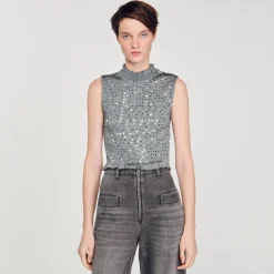 Top In Punto Smock Con Paillettes