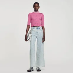 T-shirt A Punto Smock Con Stampa