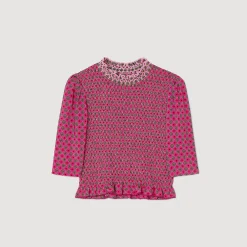 T-shirt A Punto Smock Con Stampa