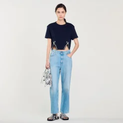 T-shirt Corta Decorata Con Strass