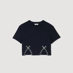 T-shirt Corta Decorata Con Strass