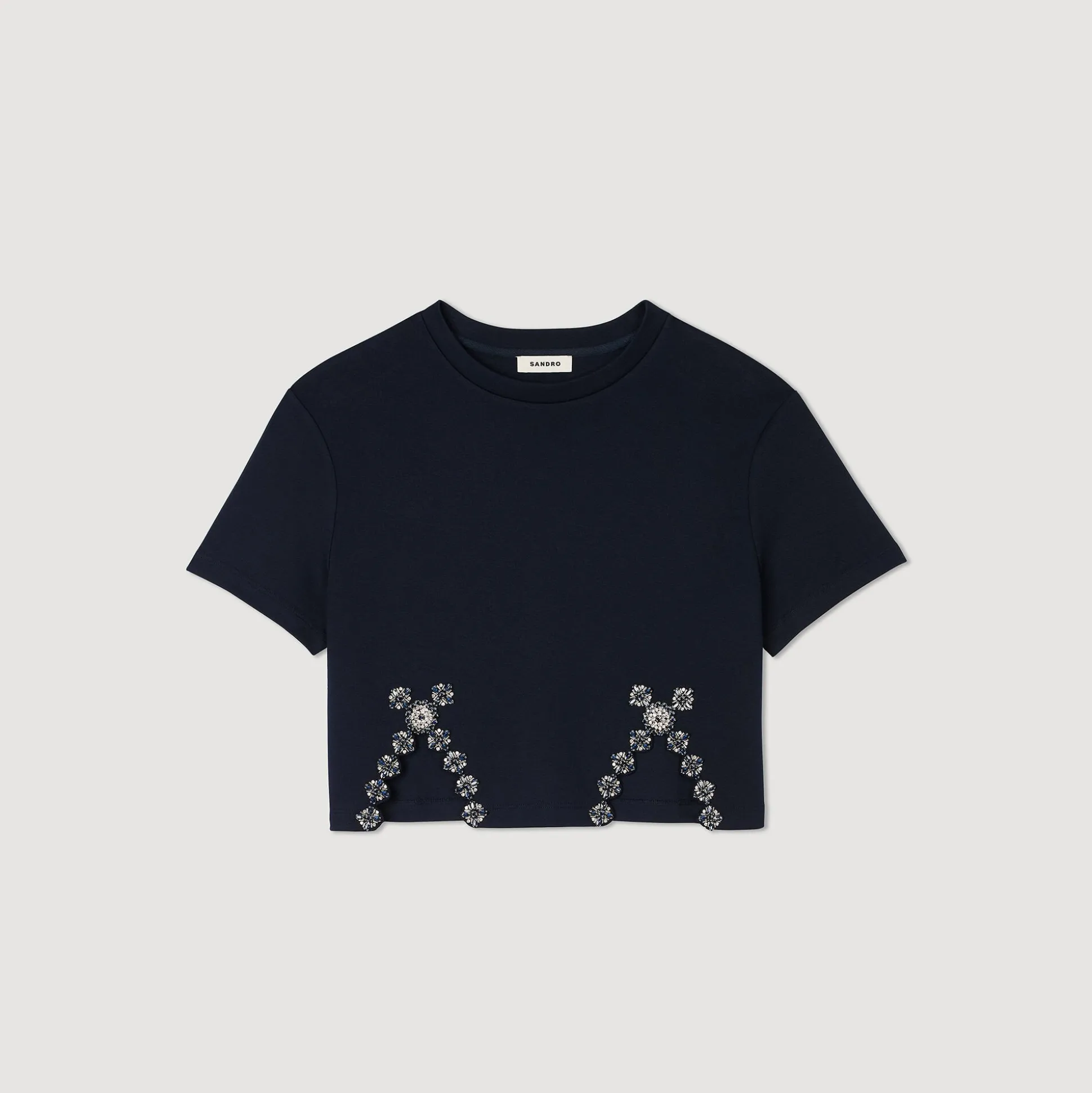 T-shirt Corta Decorata Con Strass