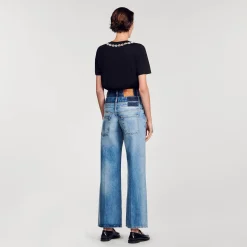 T-shirt In Cotone Bio Con Collo Gioiello